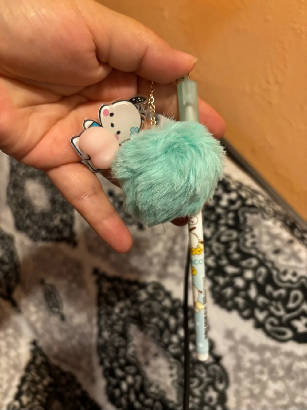Kids Pom Pom Keychain Pen - Mint Green